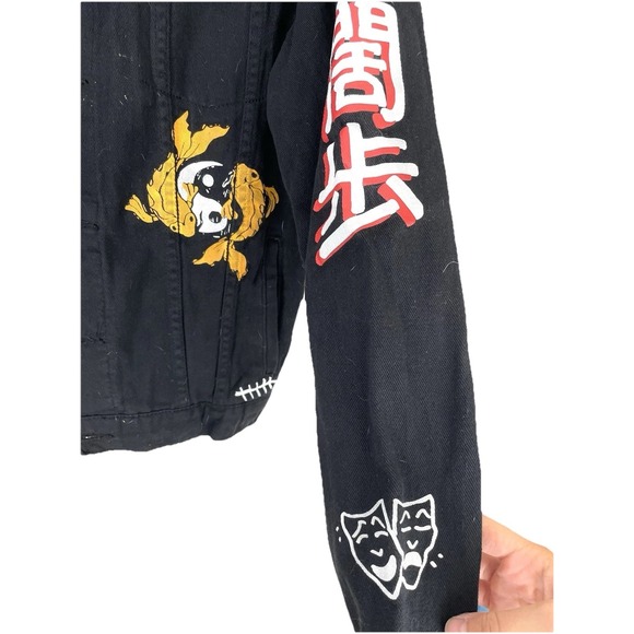 Brooklyn Black Denim Jacket  Small Japanese Tokyo Koi‎ Fish Ying Yang Rocker - Picture 3 of 6